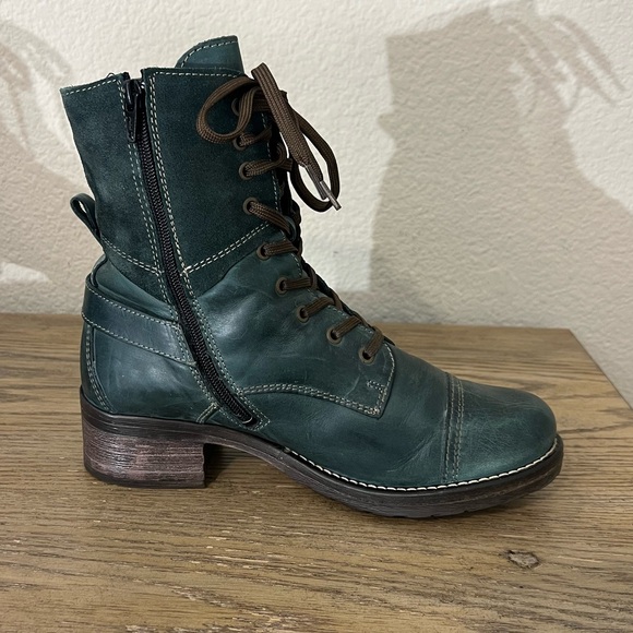Taos Crave lace up leather combat boots side zip buckle detail teal size 8-8.5 - Picture 3 of 14